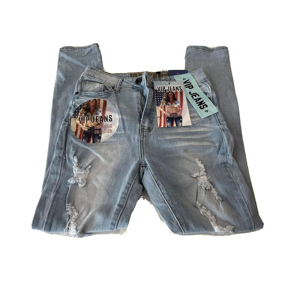 VIP Jeans High Rise Skinny Distressed Denim Stretch Light Wash Size 5/6